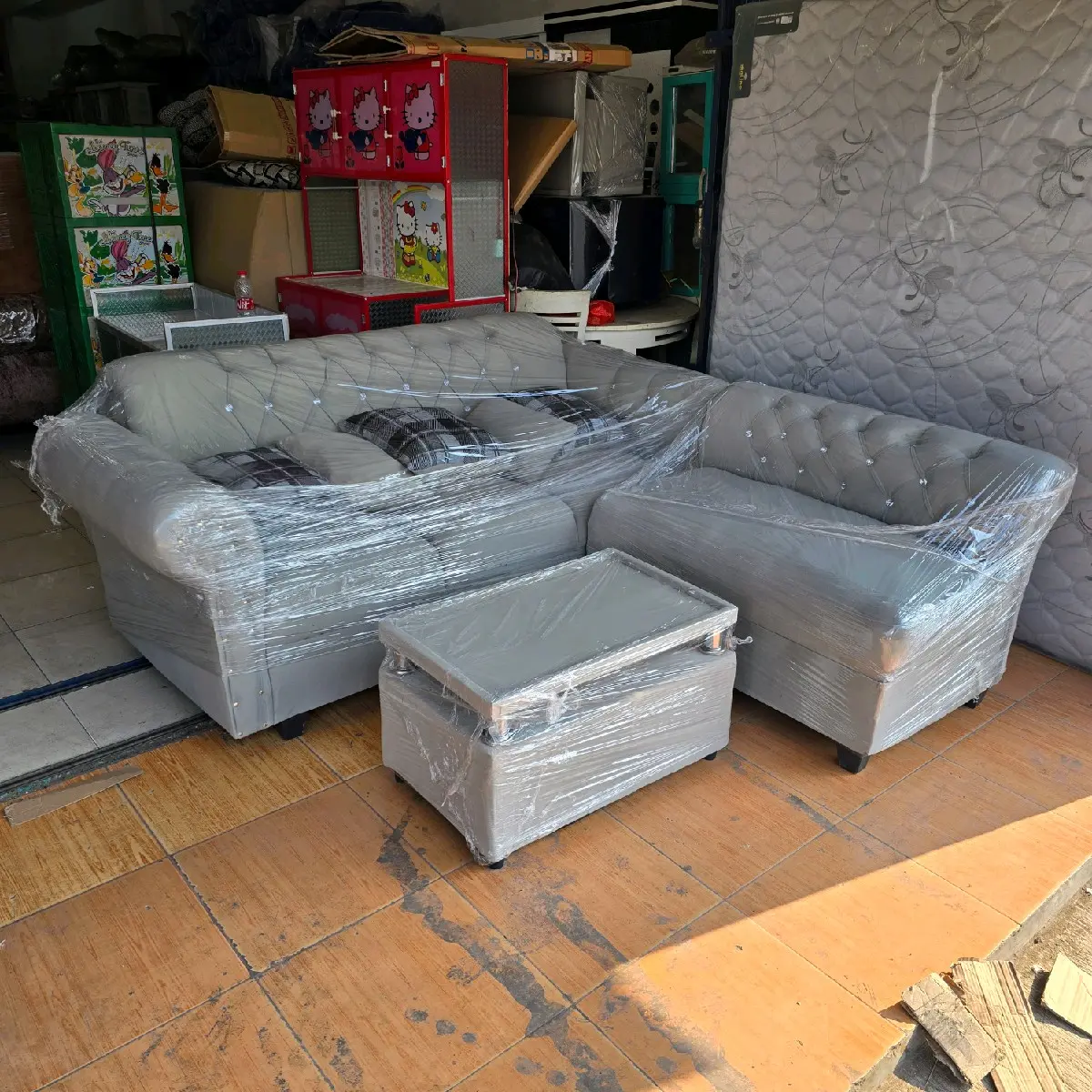 Sofa Minimalis L Kancing Beludru Standar (Bahan Beludru Nilex)