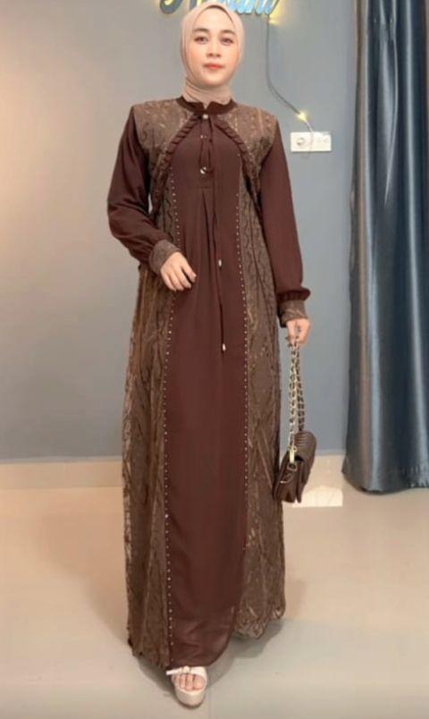 JASMINE DRESS GAMIS BURKAT SULTAN MAHOGANY BURGANDY GAMIS PESTA MEWAH ELEGAN