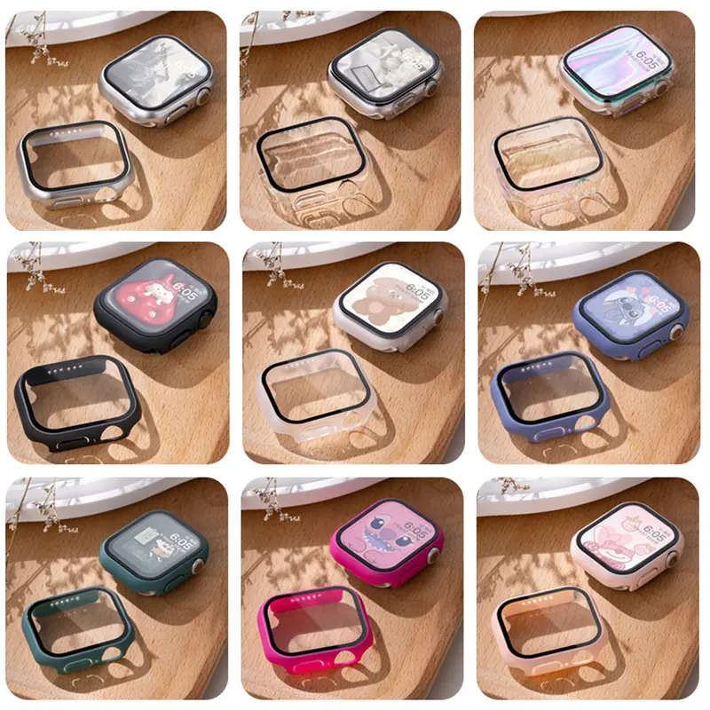 Temepred Glass PC Case for Apple Watch Ultra 2 49mm IWatch 40mm 41mm 44mm 45mm 42mm 38mm Series 9 8 7 6 5 4 3 2 1 SE 2 3 Screen Protector Bumper Cover Accessories for Jam Tangan Smartwatch 7
