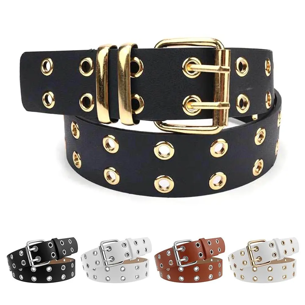 Women Punk Goth Belts Leather Women Pin Buckle Belt Double Pin Buckle Female Retro Punk Belt for Jeans Streetwear Halloween Decor