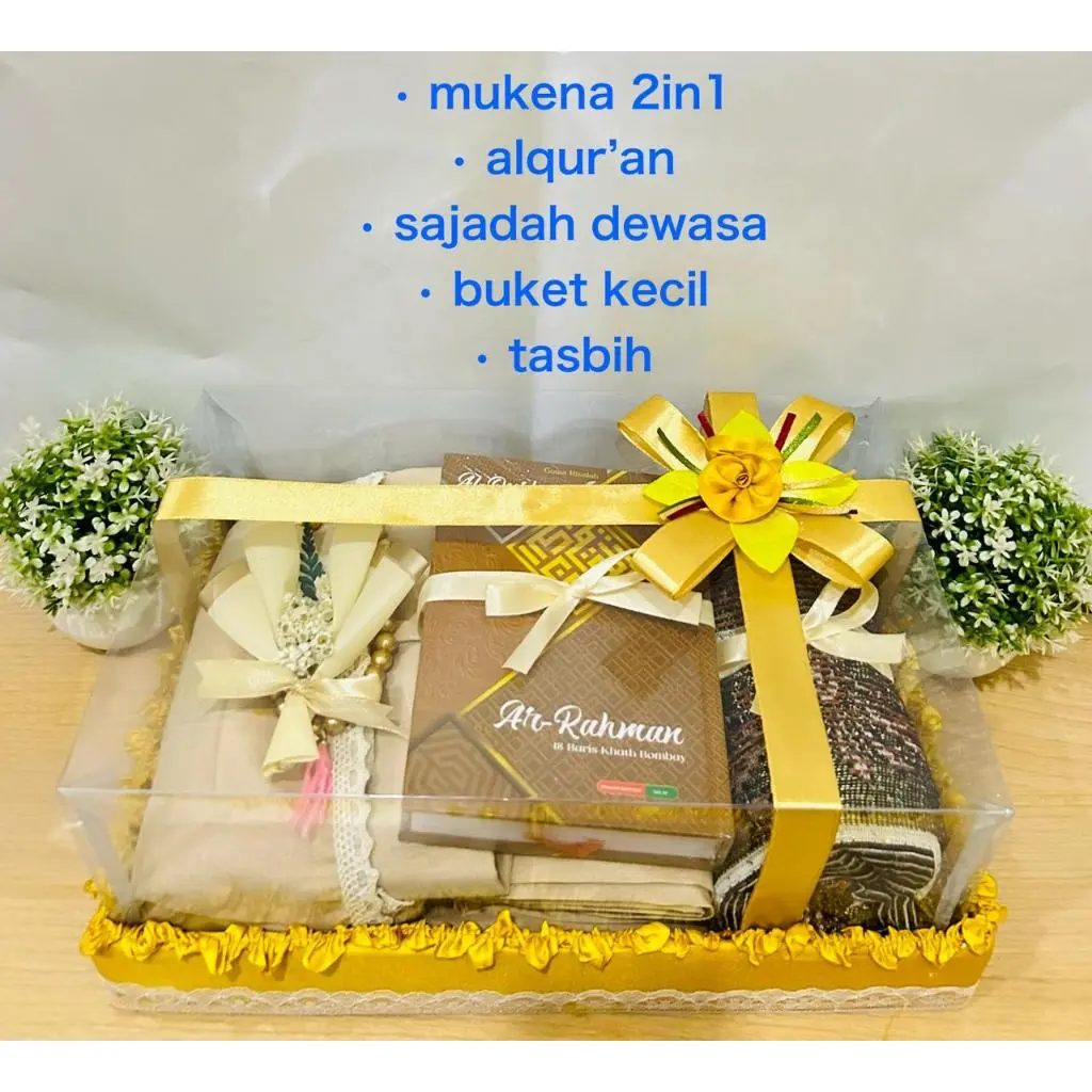 Hampers Mukena Katun/Seperangkat Alat Sholat/ Hantaran Seserahan Wedding/Hampers Muslimah Mukena Sajadah Tasbih/ Kado Ulang Tahun/ Hampers Wedding