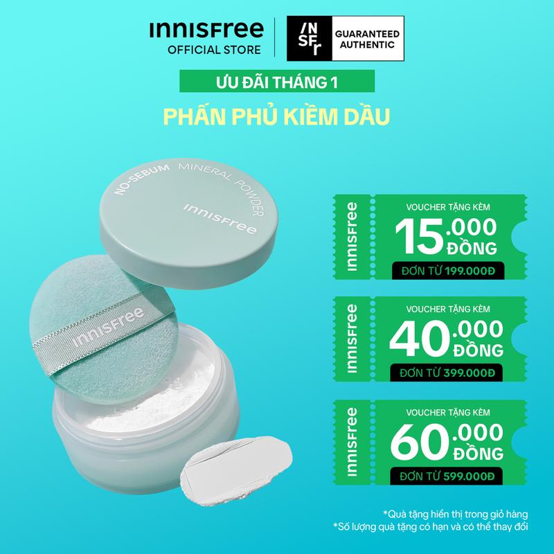  Phấn phủ bột kiềm dầu mịn lì lâu trôi INNISFREE No Sebum Mineral Powder 5g 