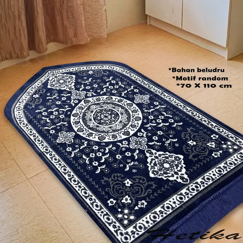 Sajadah qubah beludru ukuran dewasa tebal halus motif muslim turki Nyaman Bulu Hitam Lembut 5