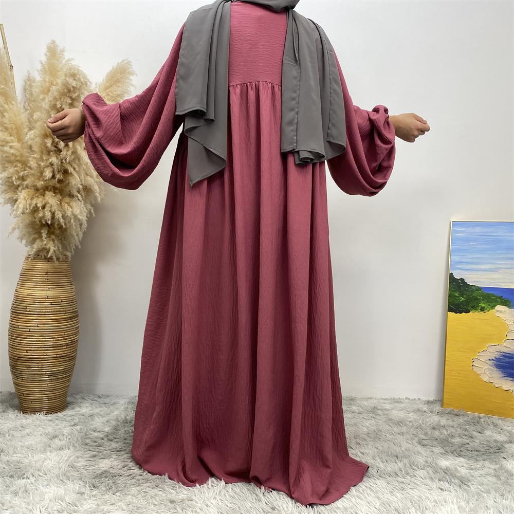 1969# Elastic Cuff Super Big Lantern Sleeves Middle Pleated With Side Pockets Abaya - CHAOMENG MUSLIM SHOP