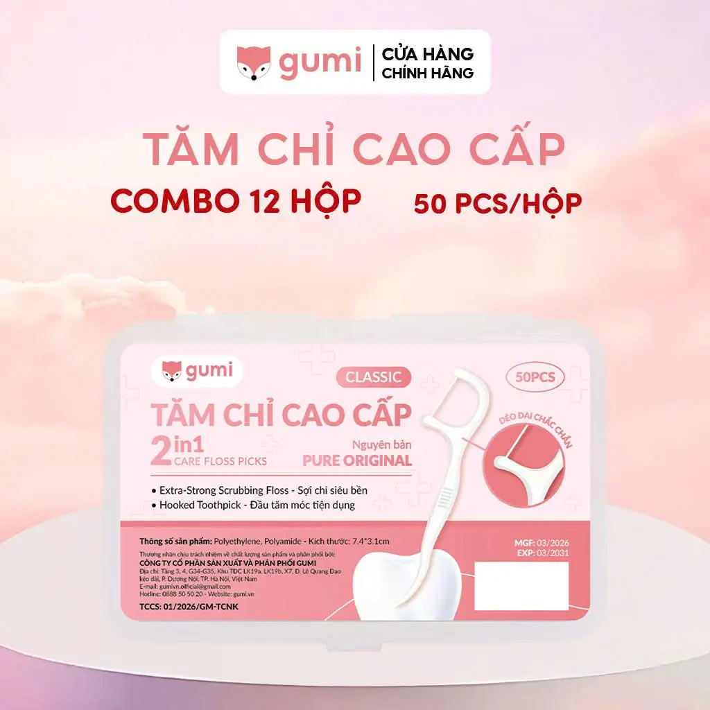 (Mall) Combo 12 Hộp 600 Chiếc Tăm Chỉ Cao Cấp Gumi Xỉa Răng, Vệ Sinh Sạch Sẽ Kẽ Răng Chân Nướu Chăm Sóc Răng Miệng