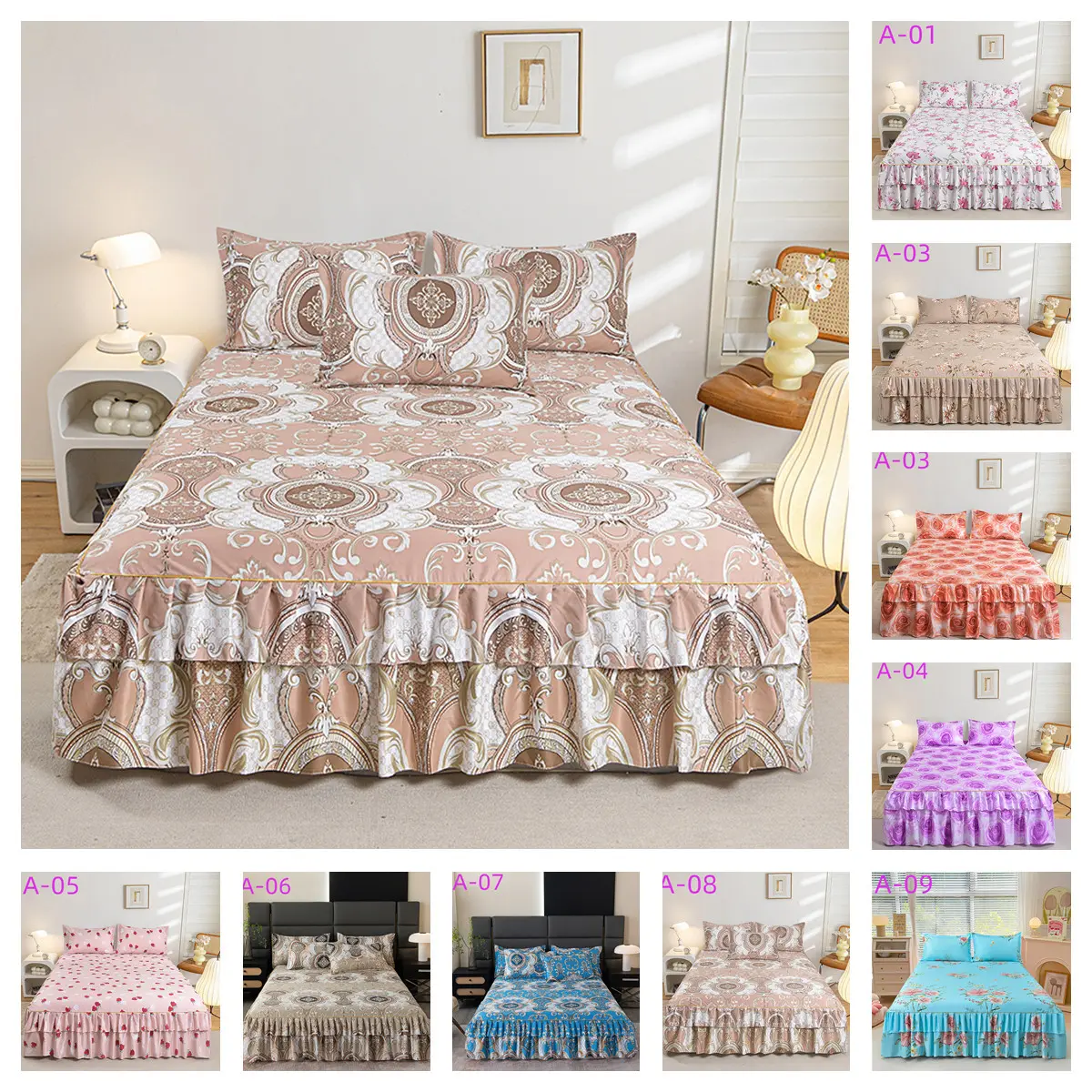 New goods Ropol Set Super Single/Queen /King Tatami mattress cover Bedsheet Bed Skirt Bedspread Set cadar murah c ada r c adar cantik blue fade resistant sheets & pillowcases sheets & pillowcases