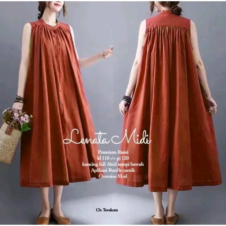 midi dress lenata/lenata midi dress//midi cewek terbaru /midi  Polos Simple gamis wanita 0