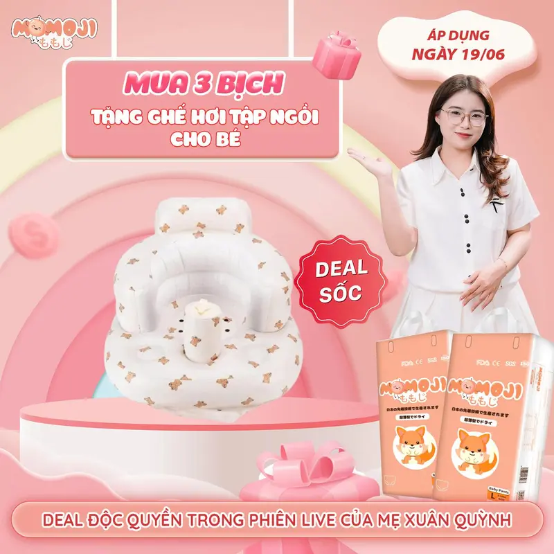 [DEAL SHOCK MXQ] COMBO 3 BỊCH TÃ BỈM DÁN/QUẦN MOMOJI MỎNG MỀM, THẤM HÚT TỐT CHO BÉ - TẶNG GHẾ HƠI TẬP NGỒI CHO BÉ 0