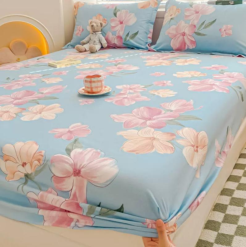 Product Introduction of 100% Cotton Fitted Bedsheet +2pc Pillowcase Flower Cartoon Single Double Full Queen King Cal-King Size Home Bed Sheets Set B103D 15