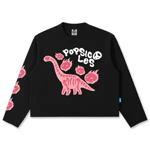Popsicles Longsleeve Boxy Lengan Panjang DinosaursHitam - Boxy Crop Longsleeve Kaos Oversize Printing Tee