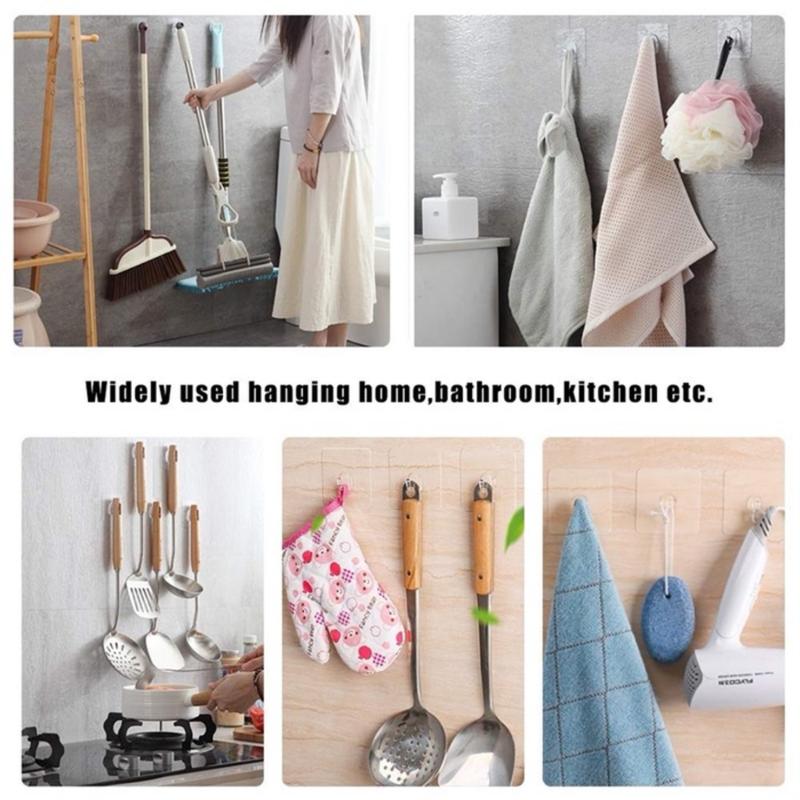 Product Introduction of 1/4pcs Wall hook Adhesive Wall Plug Hook Wall Hanging Hook Heavy Duty Sticky Wall Hanger Magic Hooks Waterproof Sticky Hook For Bathroom Kitchen Transparent sticky Non-slip Plastic hook Coat hook 20