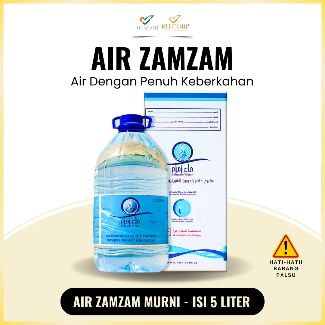 Air Zamzam Kemasan Galon 5 Liter Zamzam Water Asli Mekah, 100% murni