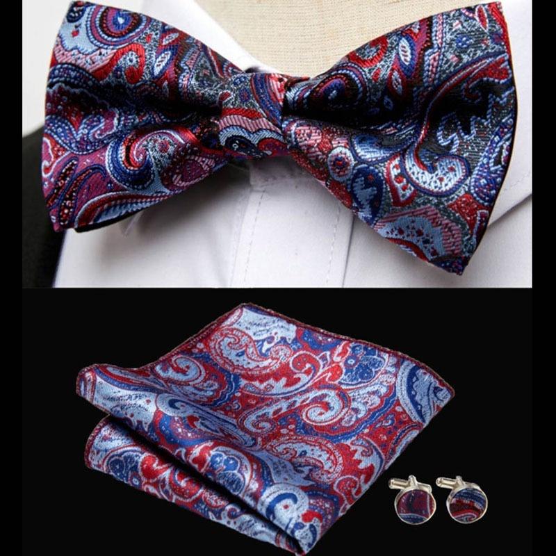 Product Introduction of 10114Men's Bowtie Pocket Square Cufflinks 3pcs Set Groom best man emcee host formal suit trendy bow tie suit 13