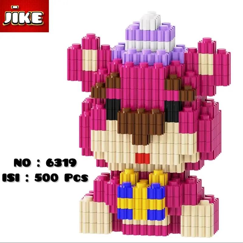( JiKE ) Nano Block Lotso Strawberry Mainan Blok Lucu Mainan Disney Toys DIY 3D Puzzle Girl / Paket Kado Bear Plastik Kotak 5