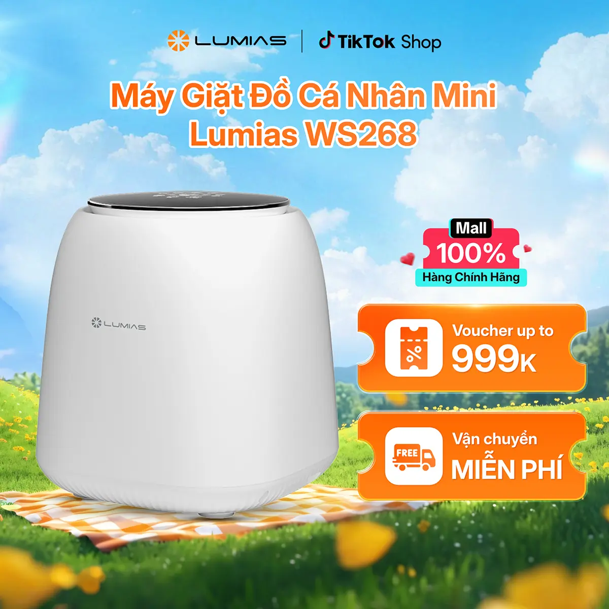 Máy Giặt Đồ Cá Nhân Mini Lumias WS268 Đa Năng 3 Trong 1 Giặt Vắt Sấy Tiện Lợi