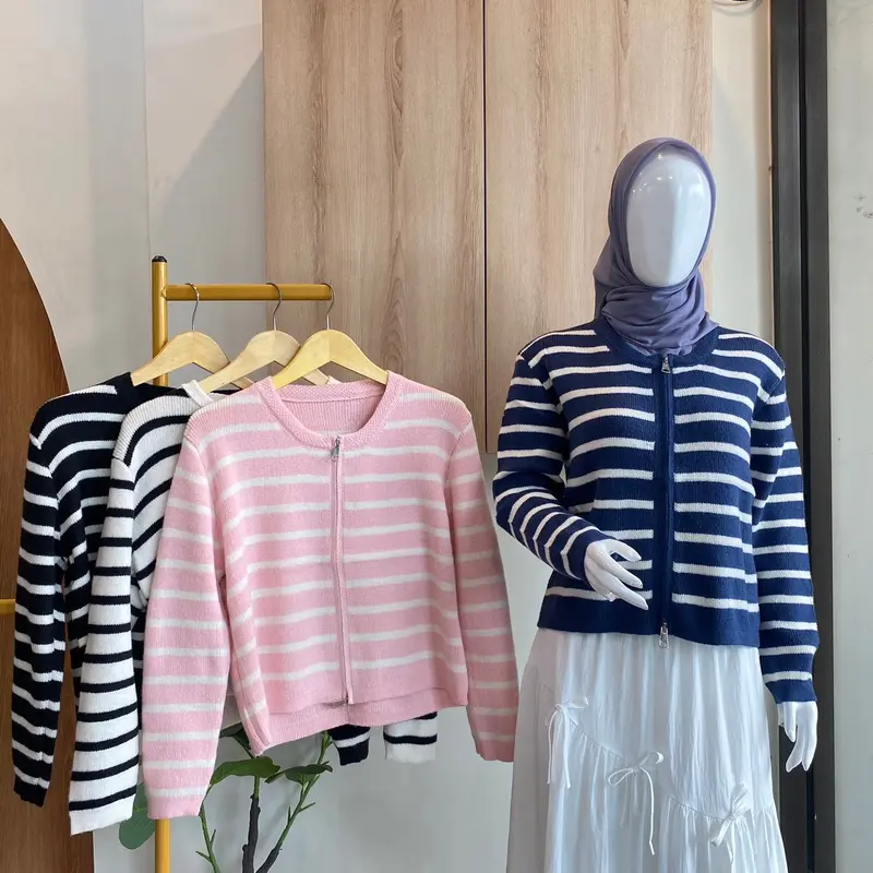 Baju Rajut Wanita Strip Terbaru Lengan Panjang - Atasan 1