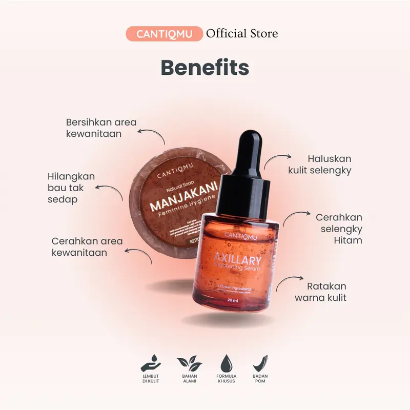 CANTIQMU Bundling Axillary Brightening Serum 20ml dan Natural Soap Manjakani 20gr 1