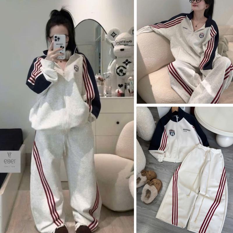 Mở bán Sét bộ áo khoác hoodiezip kèm quần suông dài GOOZ lót nỉ cho nữ mặc thu đông