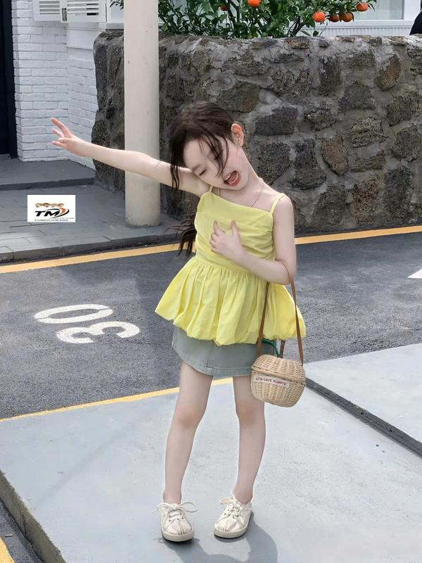 [Nini Kids] -Sét áo kèm quần Jean cho bé Gái có tăng đơ điều chỉnh đủ ie 8-35kg ( Sét vàng trắng Jean)