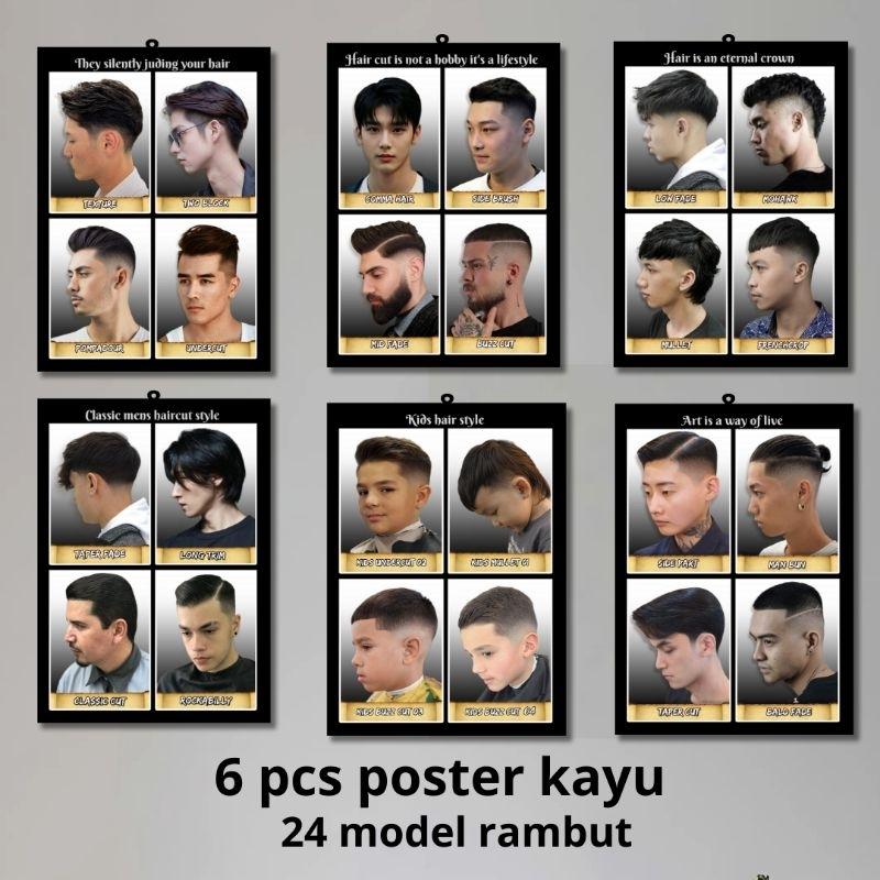 6 pcs POSTER KAYU barbersop /pangkas rambut / model rambut terbaru ...