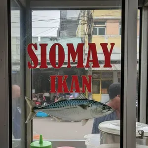 Stiker Kaca Gerobak Jualan Siomay Ikan untuk Restoran dan Kafe