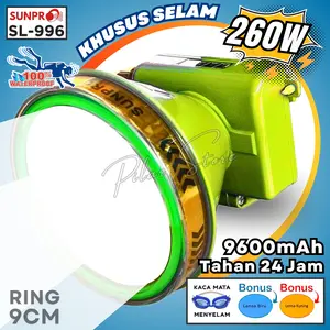 Headlmap Diving / Senter Kepala Selam 260 Watt ( BONUS LENSA KUNING & BIRU + KACAMATA MENYELAM ) Cahaya Super Terang SUNPRO Tahan 24Jam| Headlamp Anti Air 9600mah + Casan Headlamp 260W Super Bright Tahan Lama SL-996 / SL-995 / SL-993 ~ PS