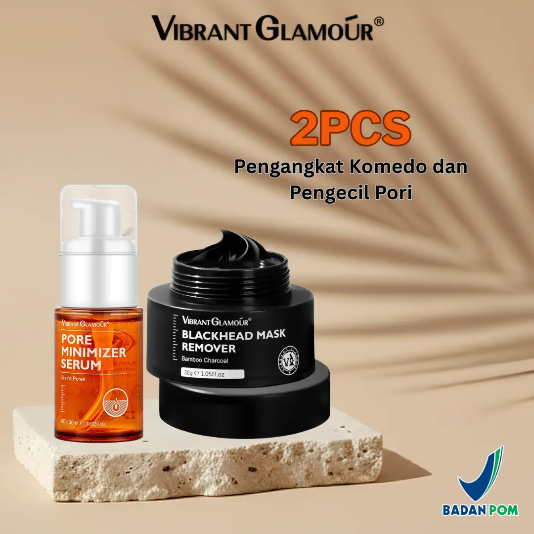 (isi 2pcs) VIBRANT GLAMOUR Paket penghilang komedo dan pengecil pori | Pore Minimizer Serum 60ml dan Masker Blackhead Remover 30gr TERMURAH