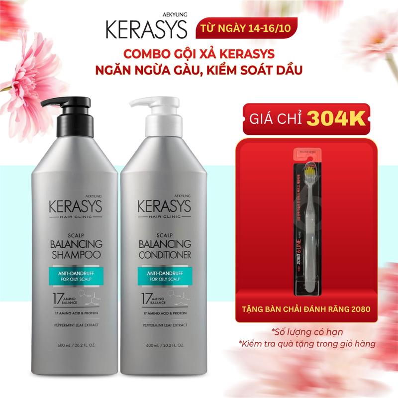 Cặp dầu gội xả Kerasys Scalp Balancing Hàn Quốc kiềm dầu, ngăn ngừa gàu 600ml bất kỳ kiểm soát dầu bất kỳ chống gàu Nữ dầu gội kerasys hồng