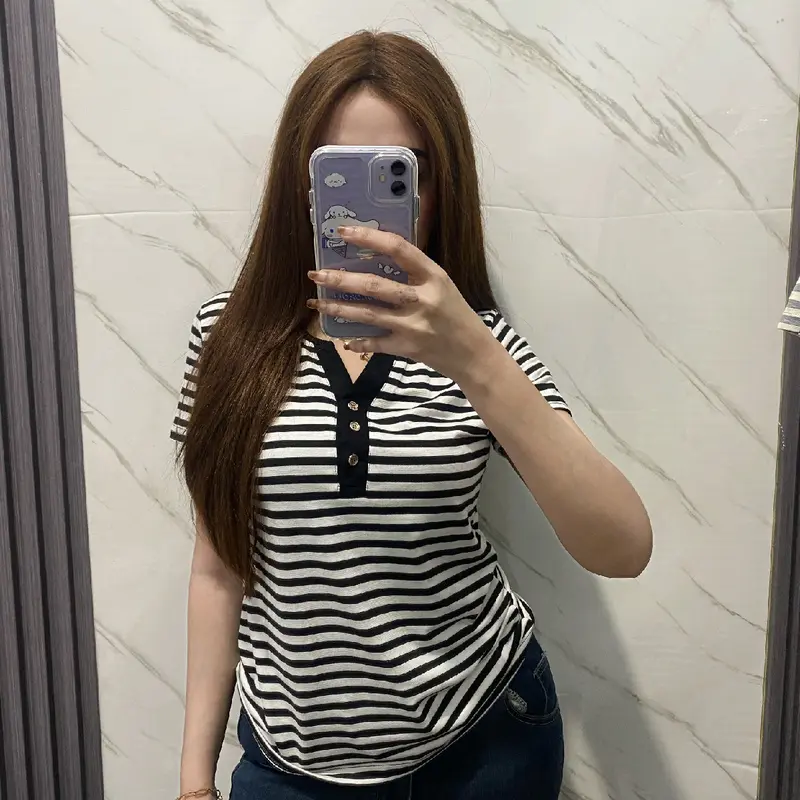 Kaos spandek Salur V-neck import melar kancing hidup 2