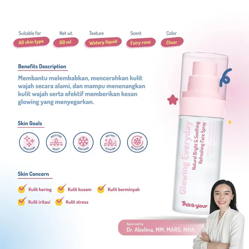 [DOKTIF APPROVED] This is Your Glowing Everyday Shooting Refreshing Face Spray 75ml Whiteten Niacinamide 2% Centella Asiatica 3