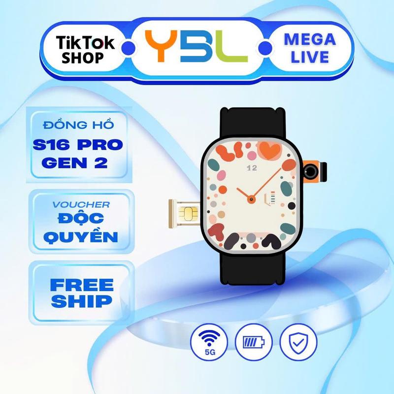   YBL x Hungeverything  Đồng Hồ Thông Minh S16 Pro Gen 2 Màn Hình Super AMOLED 2.1 Inch Kết Nối Wifi Tải Ứng Dụng Chơi Game Có Sim Nghe Gọi 2 Chiều Camera Xoay 180 Độ Pin 1080mAh Theo Dõi Sức Khỏe 