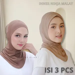 R&V - PAKET HEMAT 3 PCS Inner Ninja Polos Jersey Premium Ciput Instan Dalaman Kerudung Tanpa Resleting Jilbab Manset Hitam
