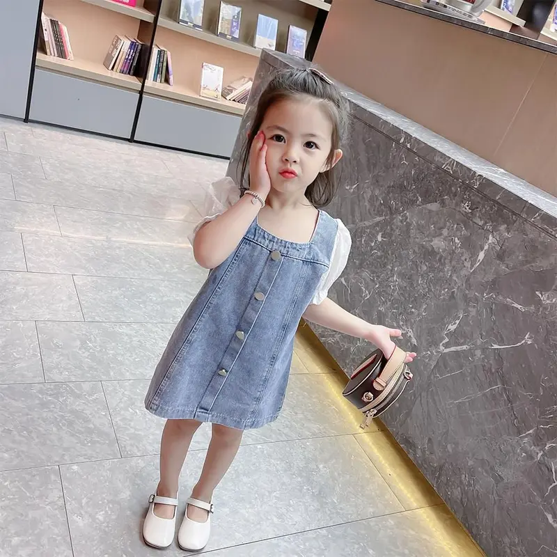 [1 - 7 Tahun] Dress Anak Jeans Korean Style / Dress Anak Import EOBaby L24 Perempuan Lengan 1