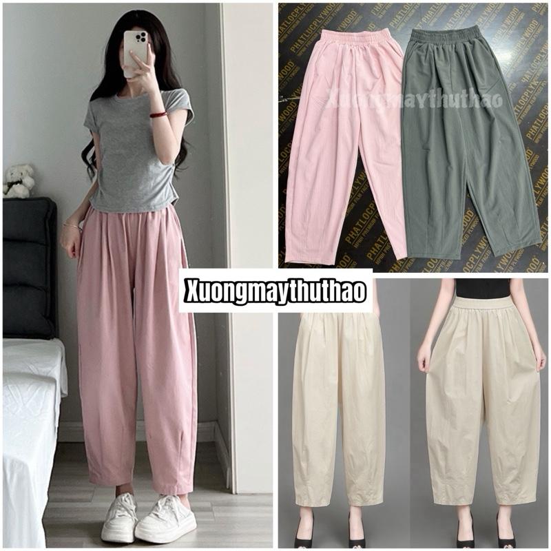 Q368 Quần Baggy Dáng Lửng Đũi Mềm Mát Cạp Chun Lưng Cao Dài 92cm