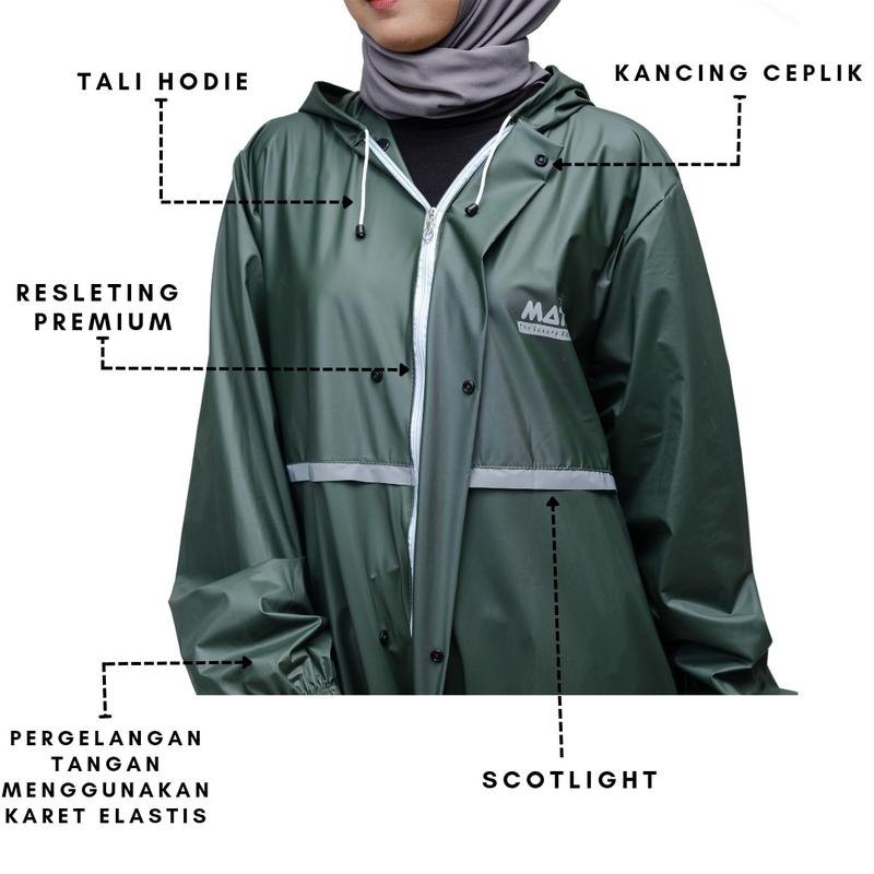 Jas hujan gamis wanita, mantel gamis wanita dewasa jumbo tebal elastis bahan PVC karet premium tahan air hijau Syari 5