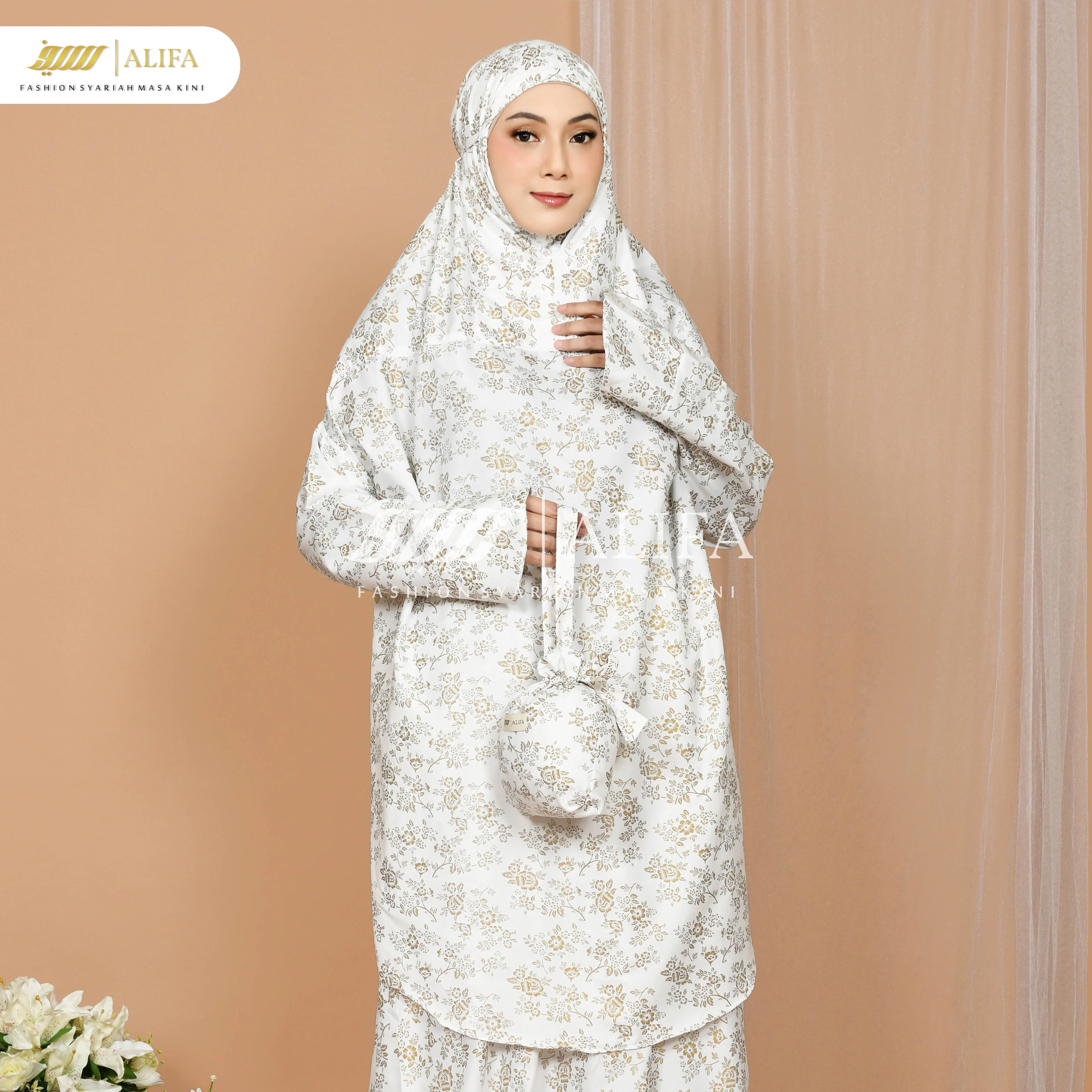 ALIFA - Mukena Dewasa Katun Foil Printing Mukena Berlengan Potongan