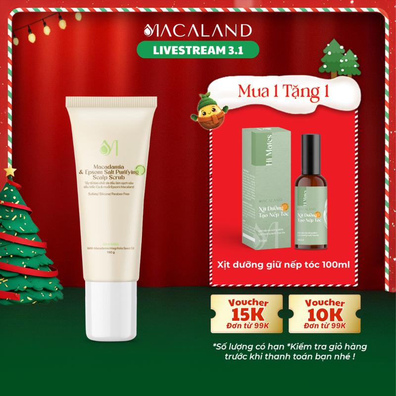 LIVESTREAM Tẩy Tế Bào Chết Da Đầu Mắc Ca & Muối Epsom 150g MACALAND Làm Sạch Sâu Giảm Gàu Ngứa Giúp Tóc Chắc Khỏe