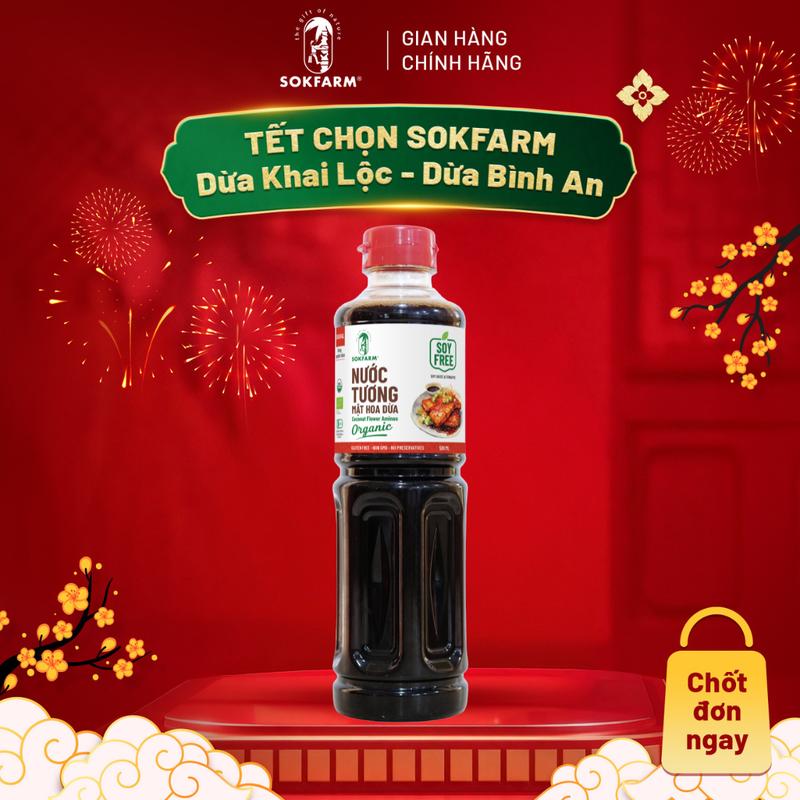  Nước tương mật hoa dừa hữu cơ Sokfarm - 500ml Dòng nguyên bản Hữu cơ Không từ đậu nành Không Gluten Không chất điều vị thơm hương dừa làm gia vị 
