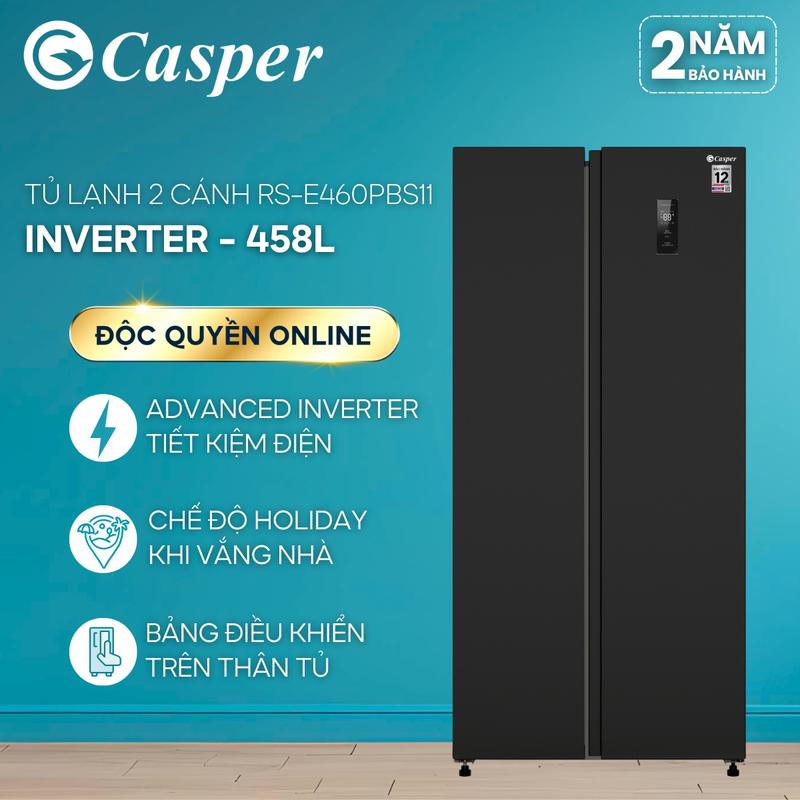 Miền Nam 5 1 trả đơn Tủ lạnh Side by Side Casper Inverter 458L Đen Ghi - RS-460PG RS-E460PBS11 - Tiết kiệm điện - Chính hãng - Bảo hành 2 năm