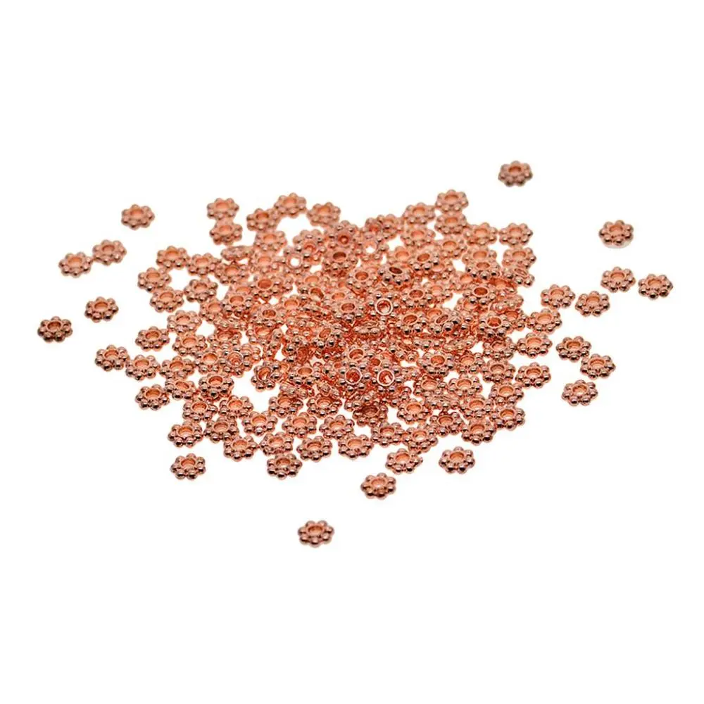 100 Pieces Rose Gold Snowflake Flower Spacer Beads Jewelry Findings DIY 6mm