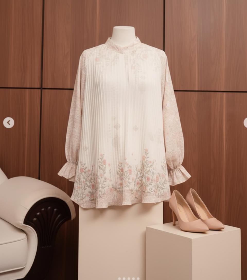 MIZURA BLOUSE A271b Atasan Wanita Lipit Motif Bunga Elegan Kekinian