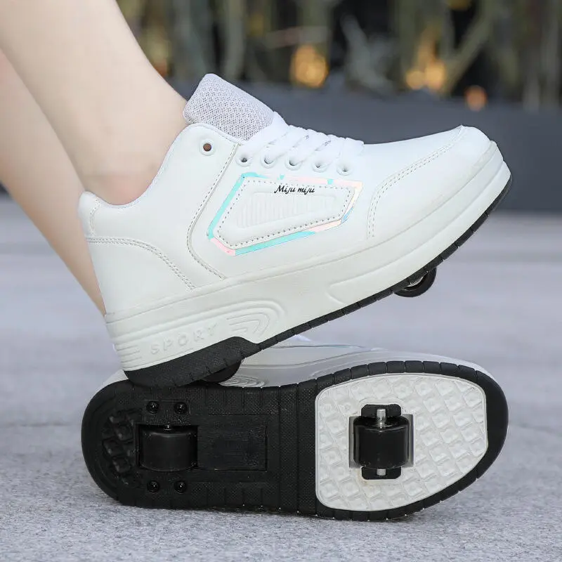 Sepatu berjalan kekerasan anak-anak, anak laki-laki dan perempuan, roller ganda dewasa, roda sabuk, sepatu casual atas rendah siswa 0