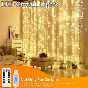 Lampu  Tirai LED 3x3 Meter 300 LED /Lampu Hias Tirai Gorden Led Curtain Light Lampu Hias Tirai  3x3 meter LED CurtainLight Lampu Gorden Natal