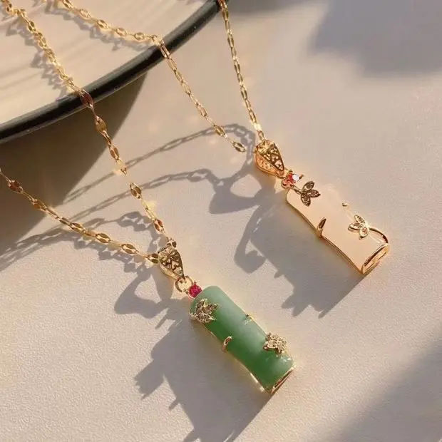 KL080 - KALUNG BAMBU WHITE GREEN model korea simple elegant steel titanium gold necklace glam 5
