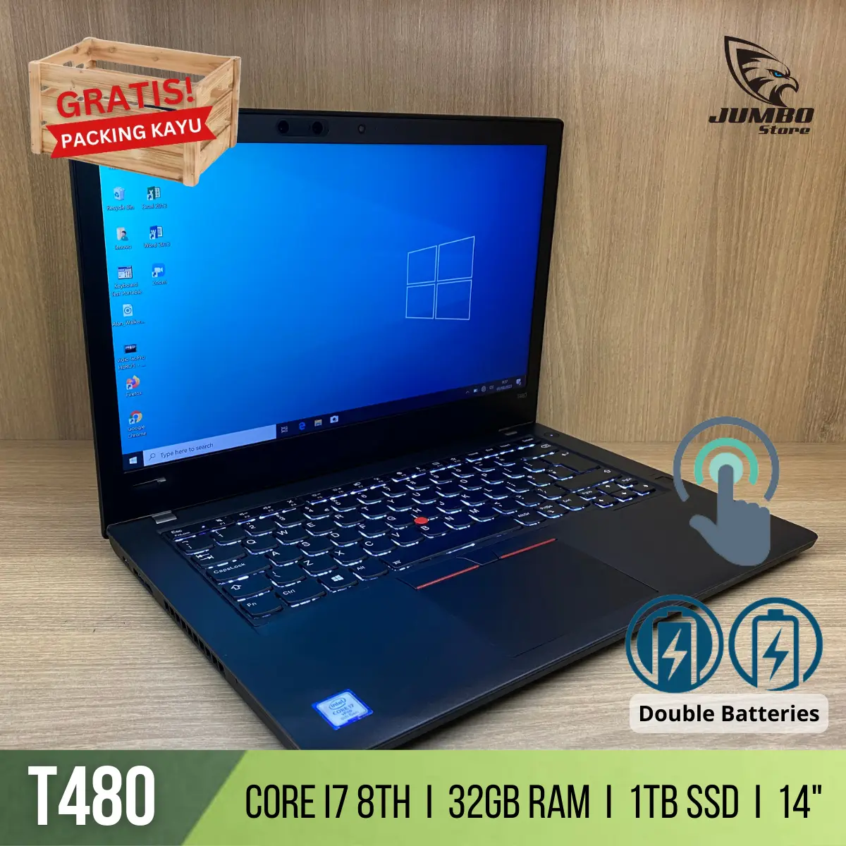 Laptop T480 Ci7 8th 32GB RAM 1TB SSD Display 14 Inch FHD IPS Touch Screen Black Color