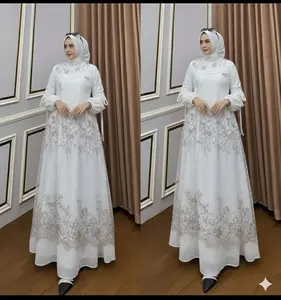 Gaun Clarisa Maxi Bahan Ceruty Babydoll Premium Full Furing Motif Brukat Hiasan Mutiara Swaroski Termewah Terbaru 2026 Lebaran Gamis Brokat Kondangan Elegan Wanita Dewasa Dress Pesta Panjang Remaja Viral Muslim Ceruti