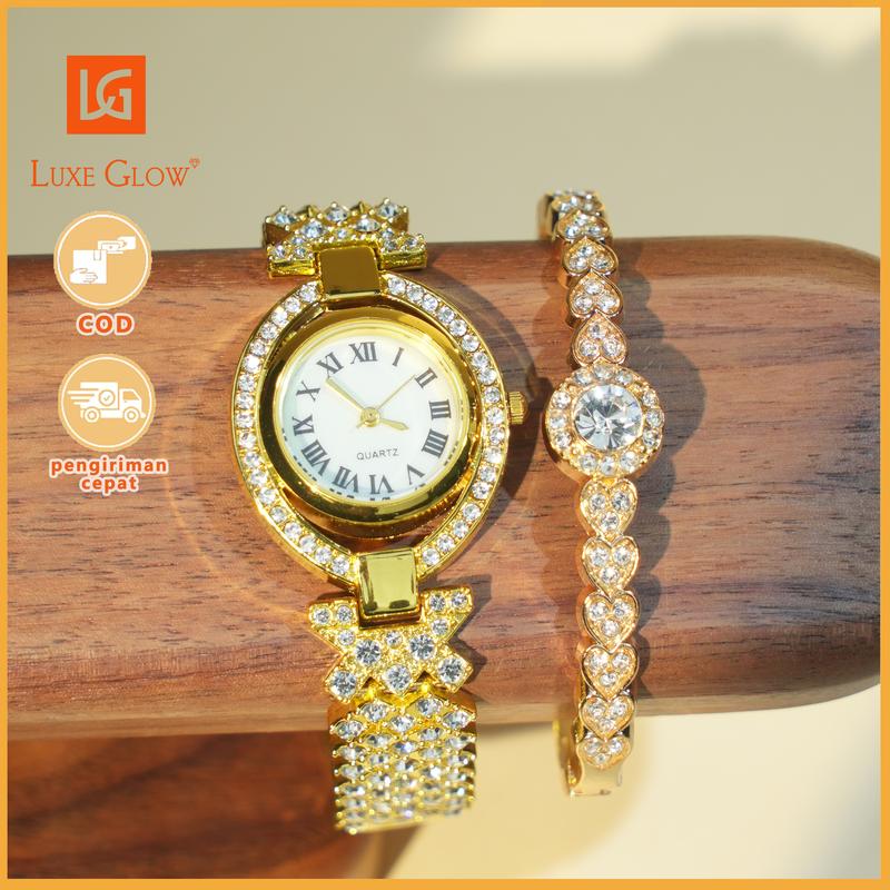 Product Introduction of LuxeGlow  Beli jam tangan dapat gelang gratis. Bayar di tempat saat barang diterima. Jam tangan wanita berlian emas berkilauan. Tidak luntur. Angka Romawi. Produk baru. Kegiatan diskon khusus. 19