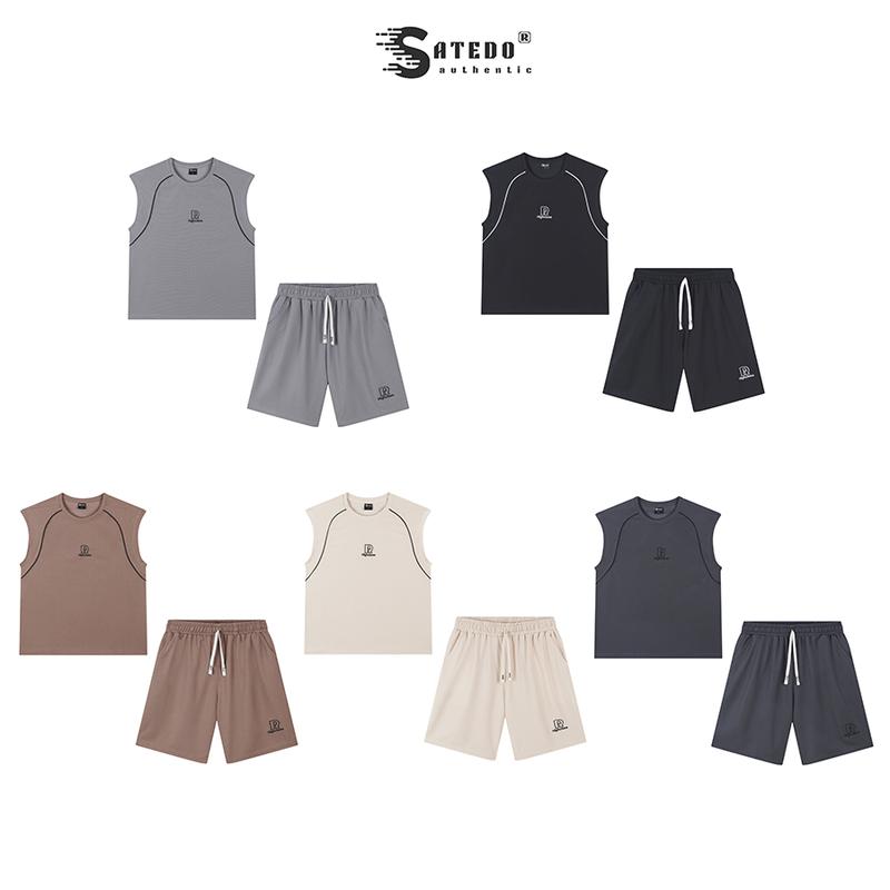 Bộ ba lỗ thể thao Nam SATEDO áo tank top, quần short, chất liệu vải Cotton Waffle Tổ Ong cao cấp, thoáng mát với hình thêu nổi bật. Mã SP: S039 Menswear