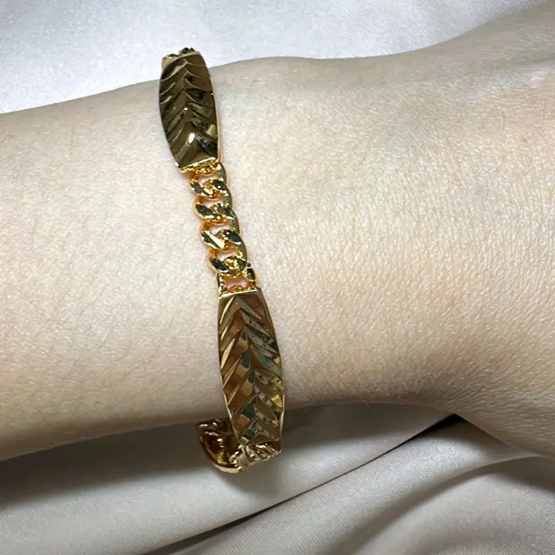 Gelang rantai lulut plus plat panjang 18.5cm (perhiasan bahan tembaga berlapis emas 18k) 2