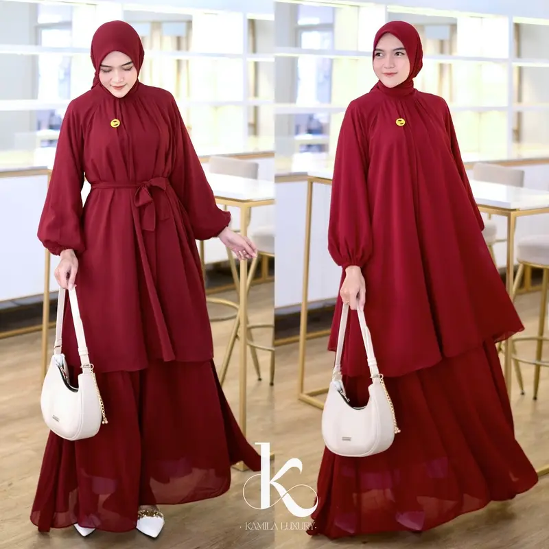 Seraya - Dress Malay - Gamis Set Hijab Gaun Malaysia Cerruty Baby Doll Premium 2
